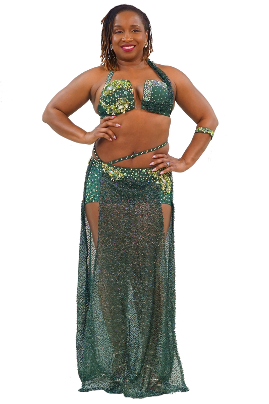 Two piece green bellydance costume
