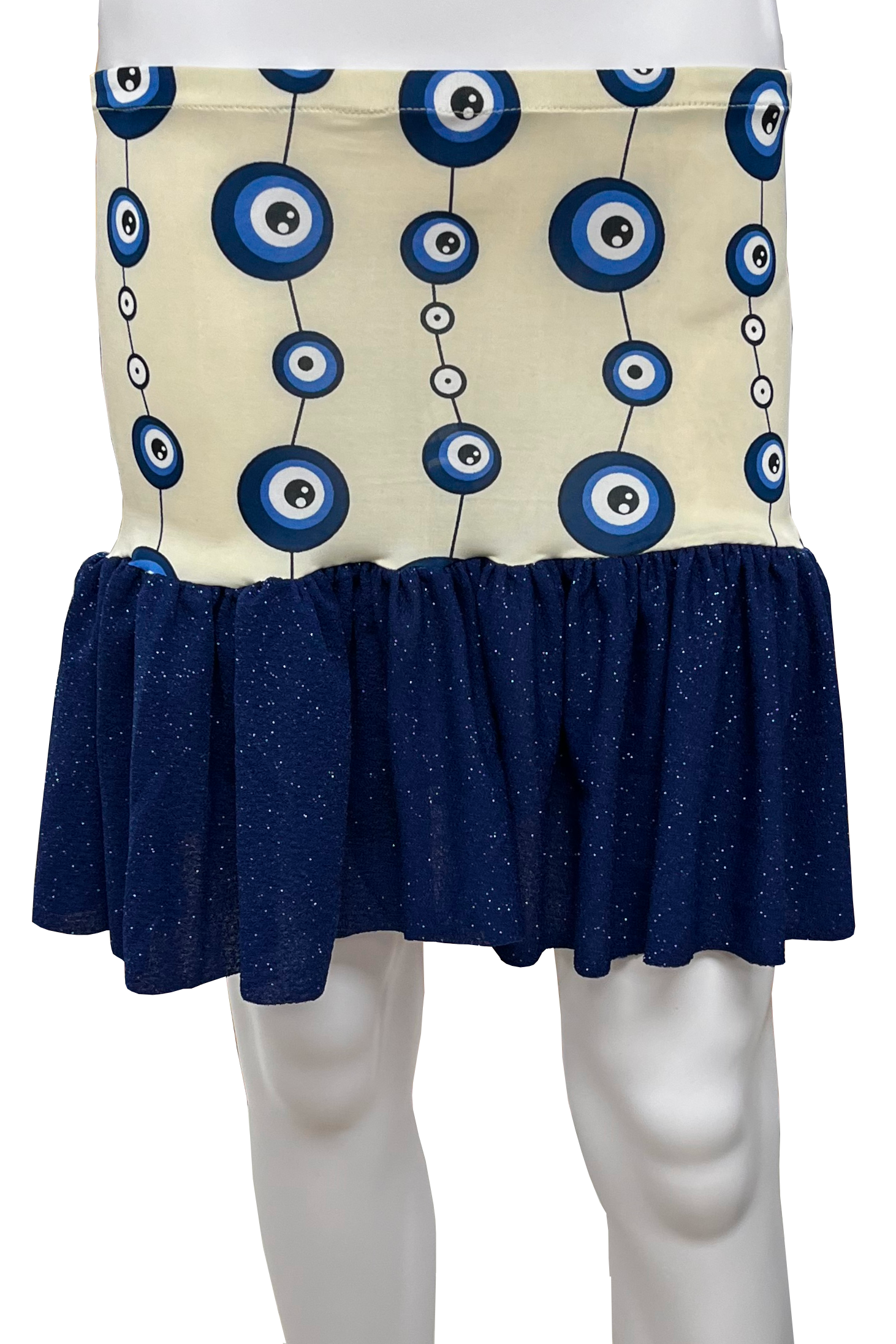 Skirt with blue and white pattern on a mannequin
