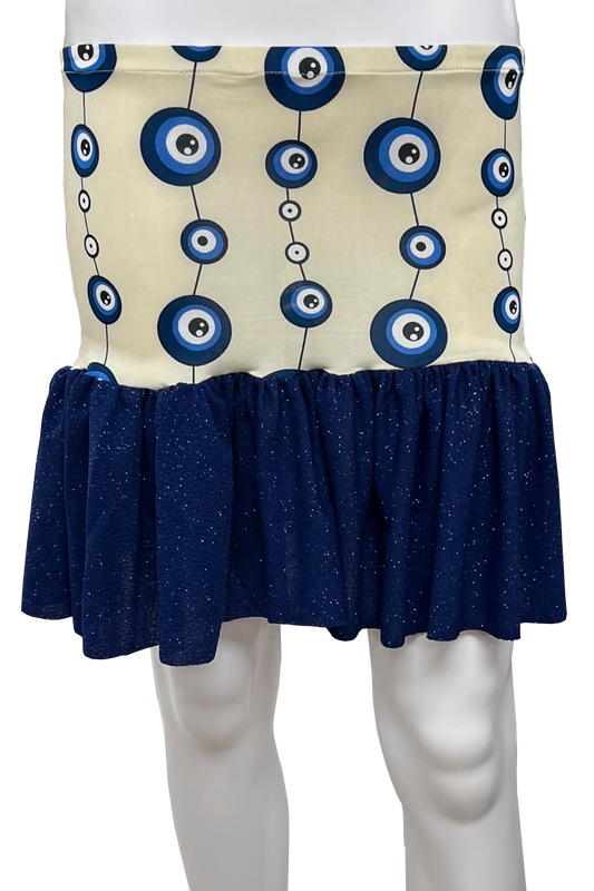 Skirt with blue and white pattern on a mannequin