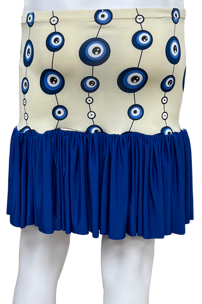 Skirt with blue and white pattern on a white background