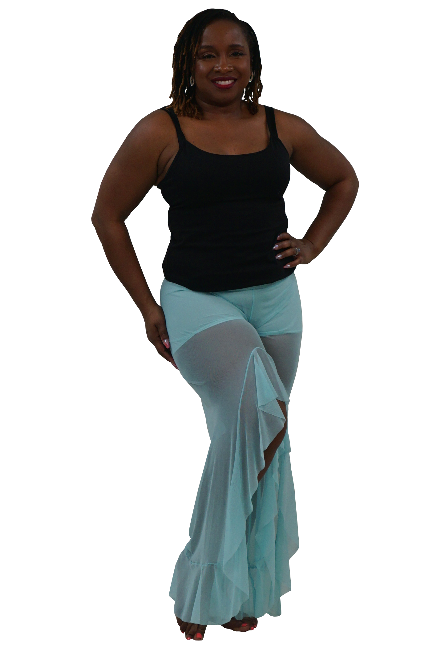 Aqua mesh pants with ruffle