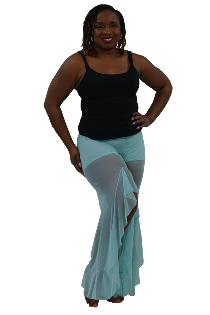 Aqua mesh pants with ruffle