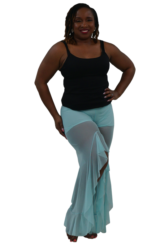 Aqua mesh pants with ruffle