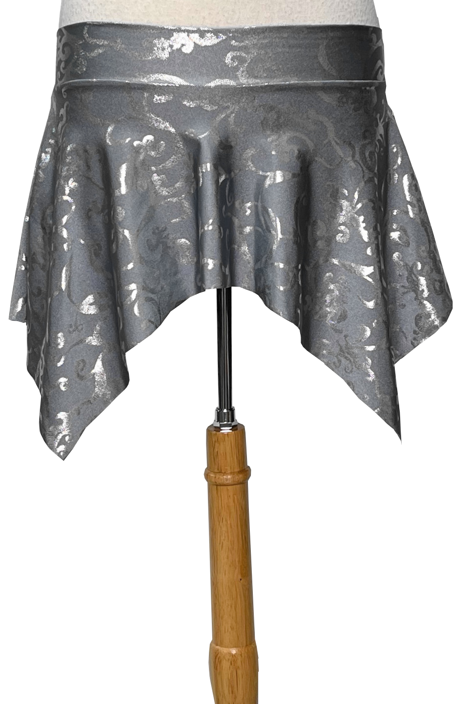 Silver metallic skirt on grey material