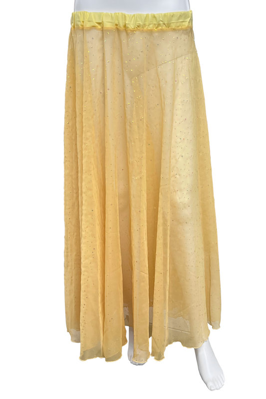 Sheer yellow skirt with iridescent dots