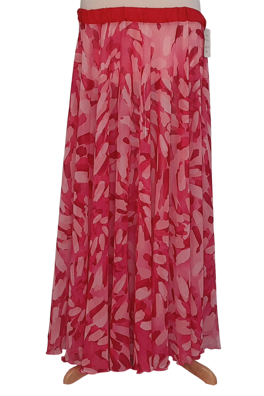 Pink print chiffon circle maxi skirt.