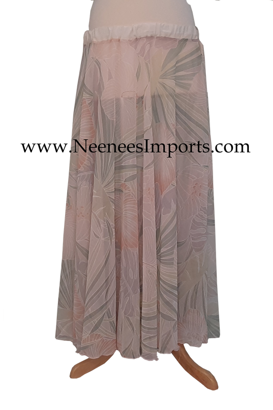 Long sheer circle skirt with leaf pattern