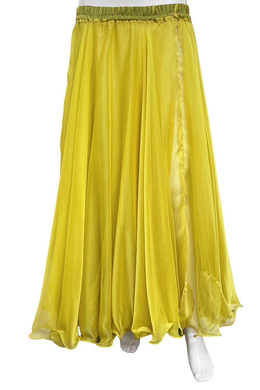 chartreuse circle skirt for bellydance with shiny finish